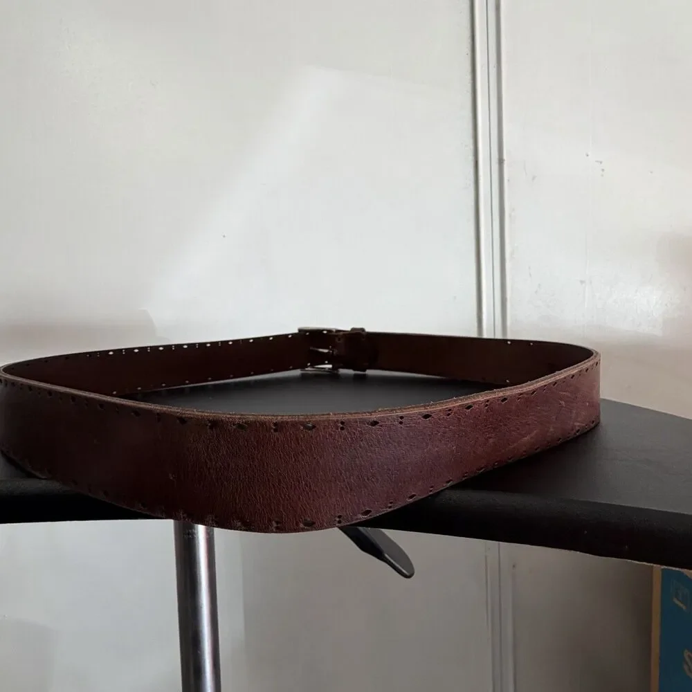 Martin Dingman Brown Leather Belt Made in Italy Men’s 42 Distressed Western
